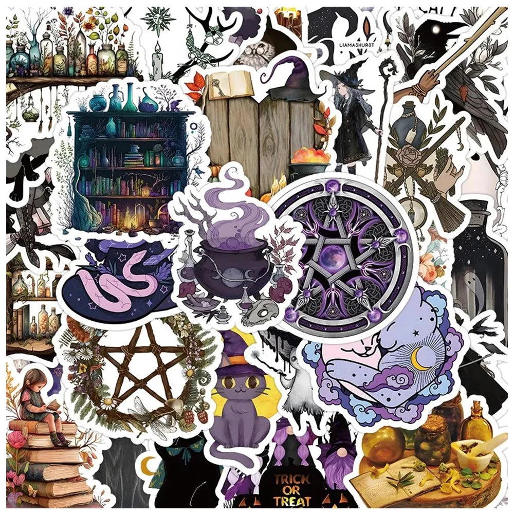 10/30/50pcs Vintage Gothic Magic World Witch Cat Anime Stickers Laptop Motorcycle Luggage Car Phone Waterproof Sticker Decals