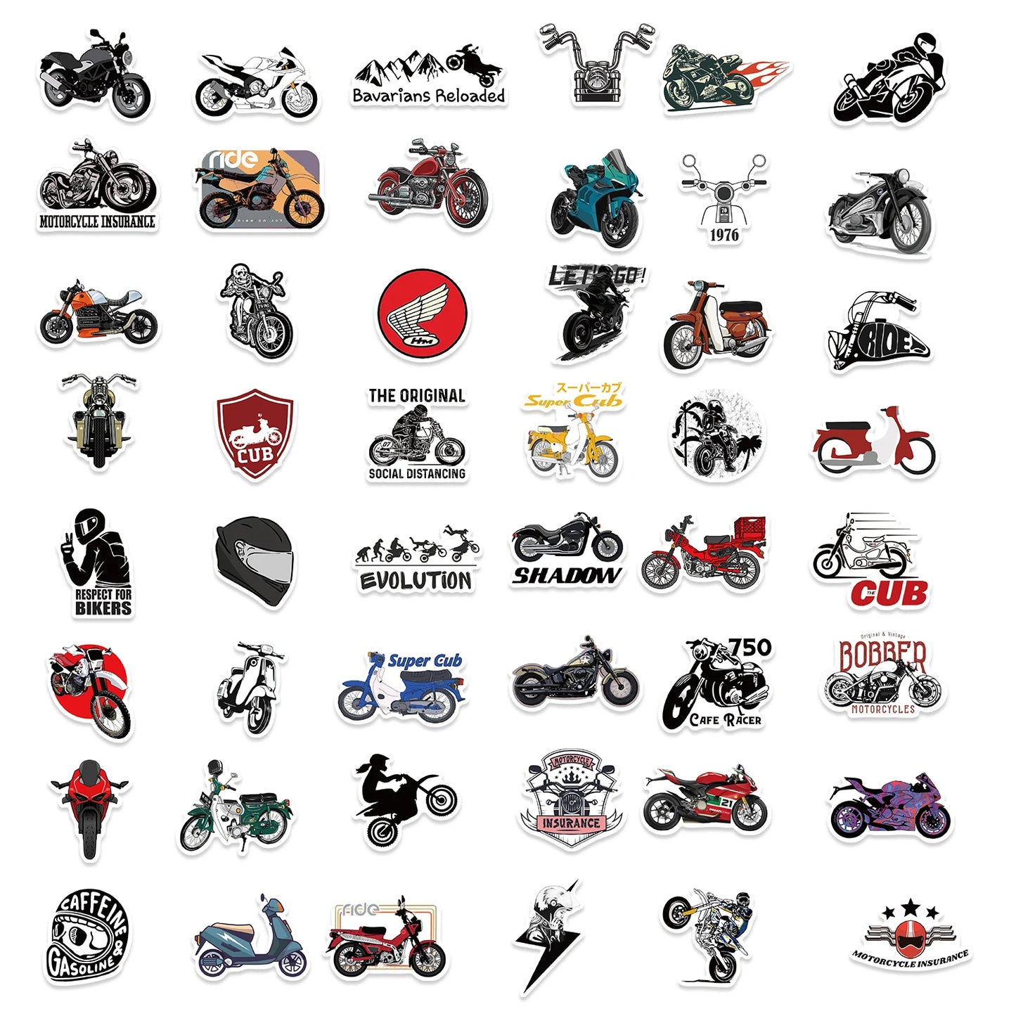 50PCS Motorcycle Sticker Retro Decorative For Guitar Skateboard Computer Harley Motorbike Personalized Graffiti Stickers Pack