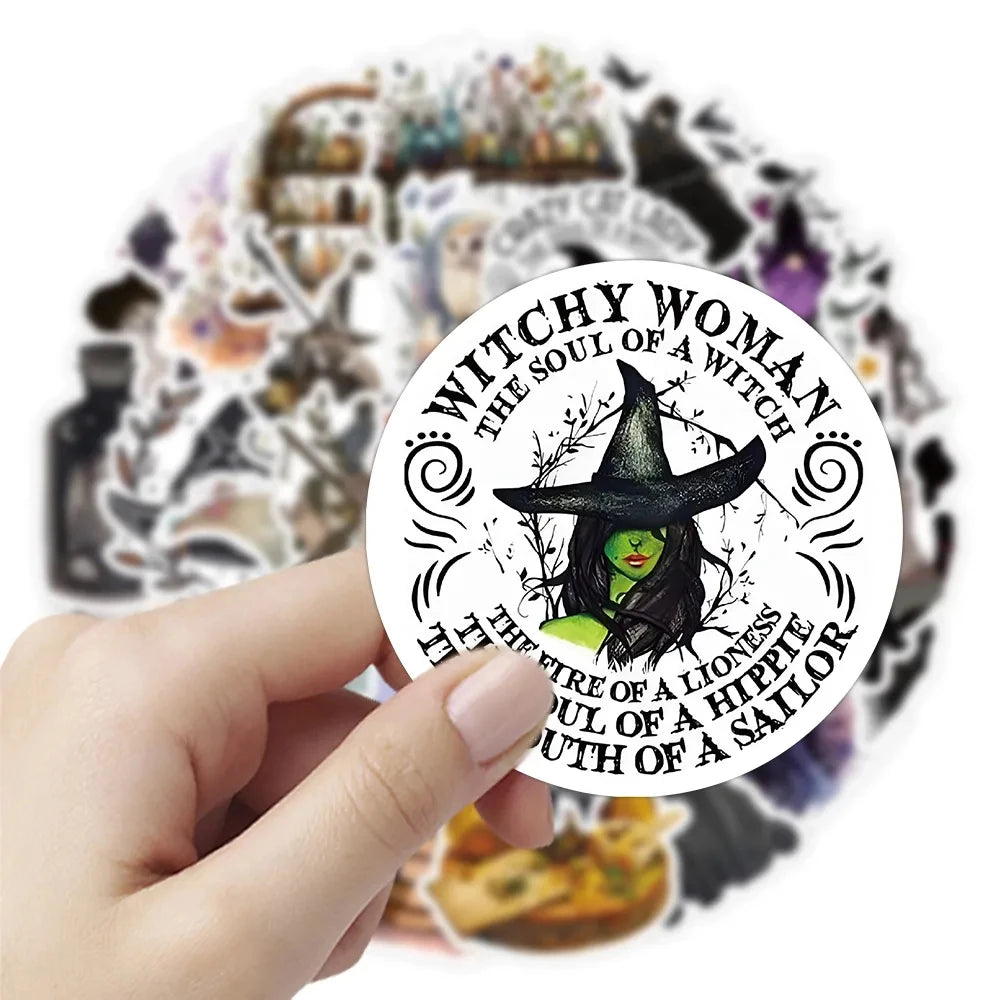 10/30/50pcs Vintage Gothic Magic World Witch Cat Anime Stickers Laptop Motorcycle Luggage Car Phone Waterproof Sticker Decals