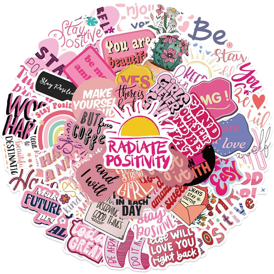 50Pcs Pink Motivational Doodle Stickers for Phone, Skateboard, Laptop, Motorcycle