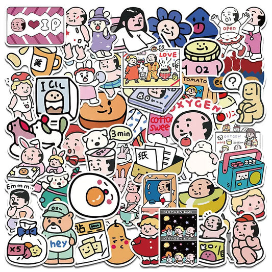 50pcs Cartoon Oxygen Lab Graffiti Stickers for Helmet, Wall, DIY Decoration