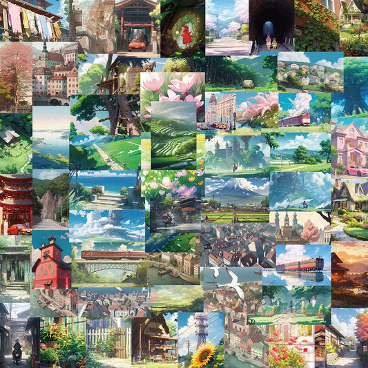 Cute Cartoon Landscape Stickers - 10/30/60pcs Aesthetic Decals for Laptop, Suitcase, Phone