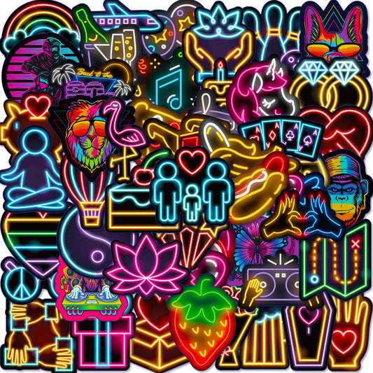 50Pcs Neon Cartoon Graffiti Stickers for Helmet Wall DIY Decoration