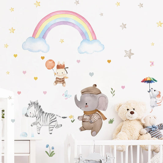 Cartoon Animal Rainbow Wall Stickers for Kids Bedroom Nursery Decor