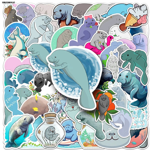 Cartoon Manatee Stickers Pack for Laptop Luggage DIY Decor
