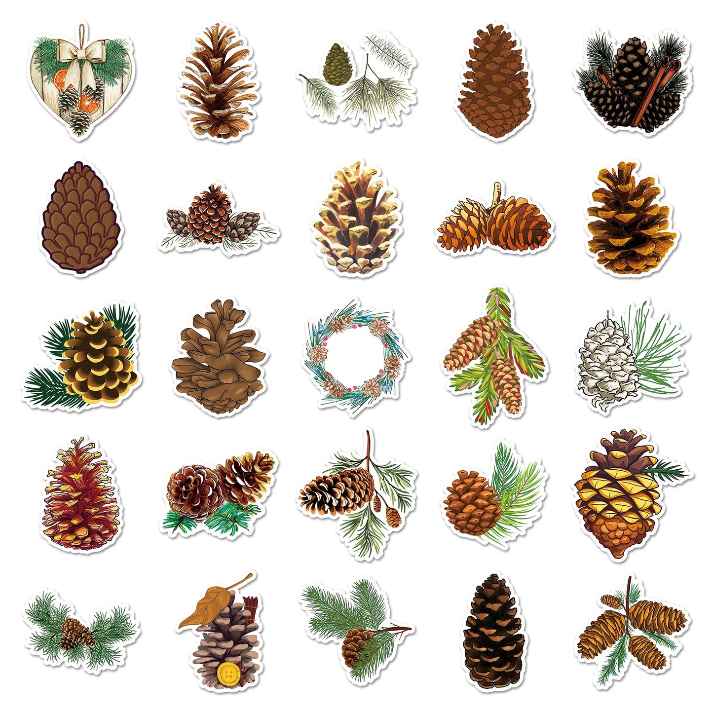 10/30/50PCS Pinecone Cartoon Stickers Plant Decals Kids Toy Scrapbook Luggage Laptop Phone Bike Skateboard Waterproof Graffiti