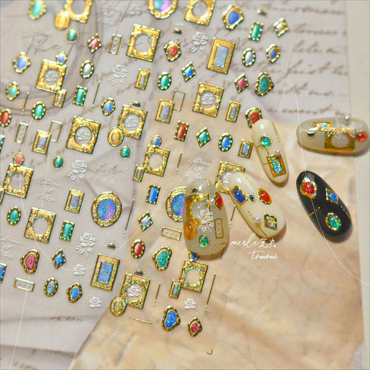 Retro Glass Nail Art Stickers: Rose, Gemstone, Camellia Decals