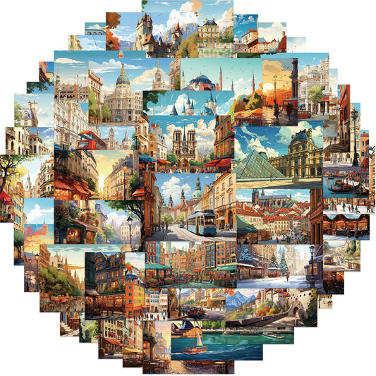 Cartoon Architecture Stickers for Laptop, Car, Fridge, DIY Vinyl Decals (10/30/50pcs)