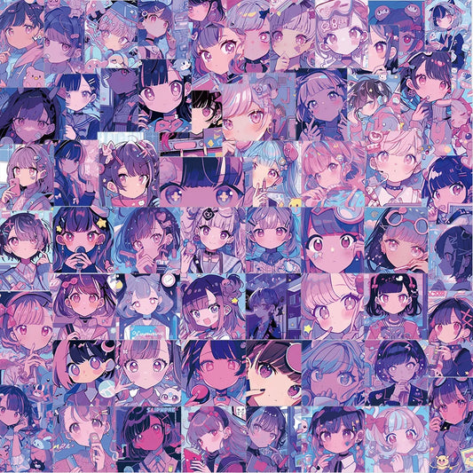 61 Cartoon Purple Girl Graffiti Stickers for Helmet, Wall, DIY Decoration