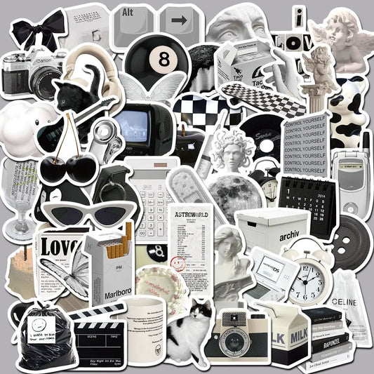 Black Modern Graffiti Stickers for Suitcase, Water Bottle, Notebook, Motorcycle, Car, Laptop, Phone - 10/30/60pcs