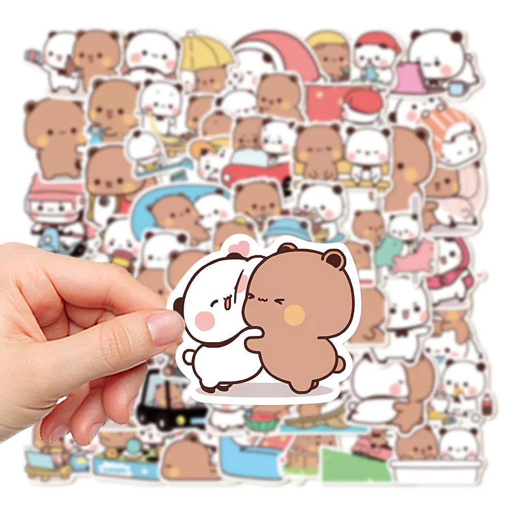 50sheets/set Bear Cute Bear and Panda Stickers PVC Waterproof Cartoon Bear and Panda Stickers Cartoon Panda Bubu Dudu Stickers