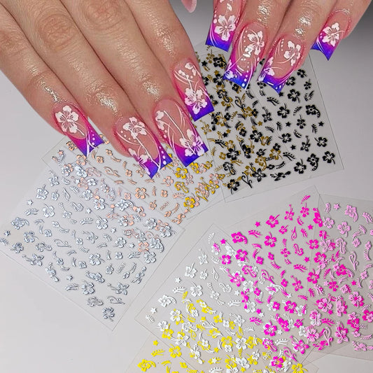 3D Hawaiian Flower Nail Stickers, Self-Adhesive Decals