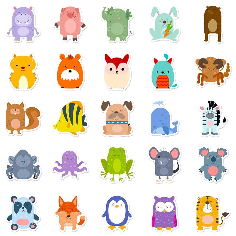 10/30/50PCS Kawaii Round Animal PVC Decoration Scrapbooking Sticker Aesthetic Child Korean Stationery School Supplies for Kids