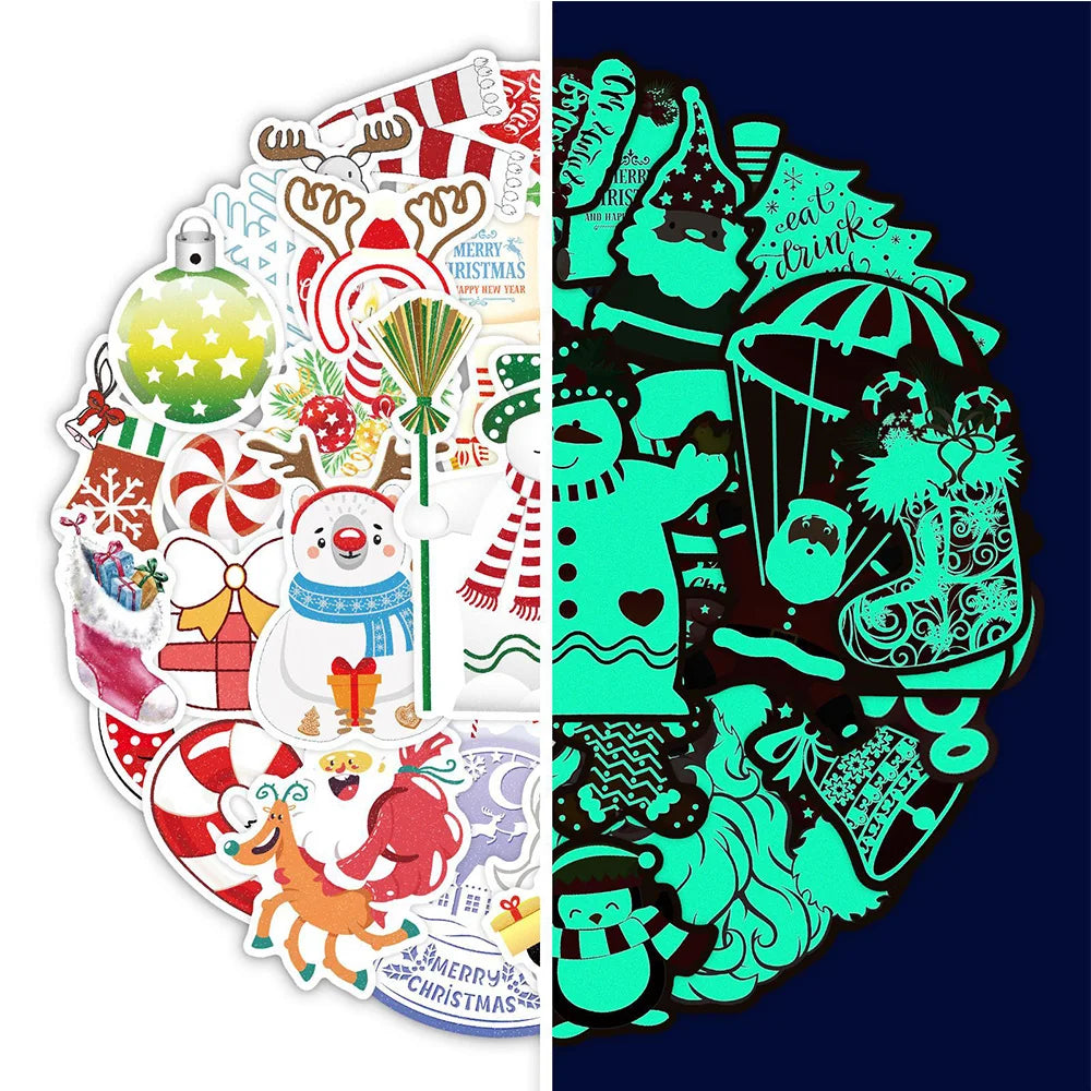 Luminous Neon Glow Stickers - Christmas Cartoon Decals for Laptop, Motorcycle, Phone, Car