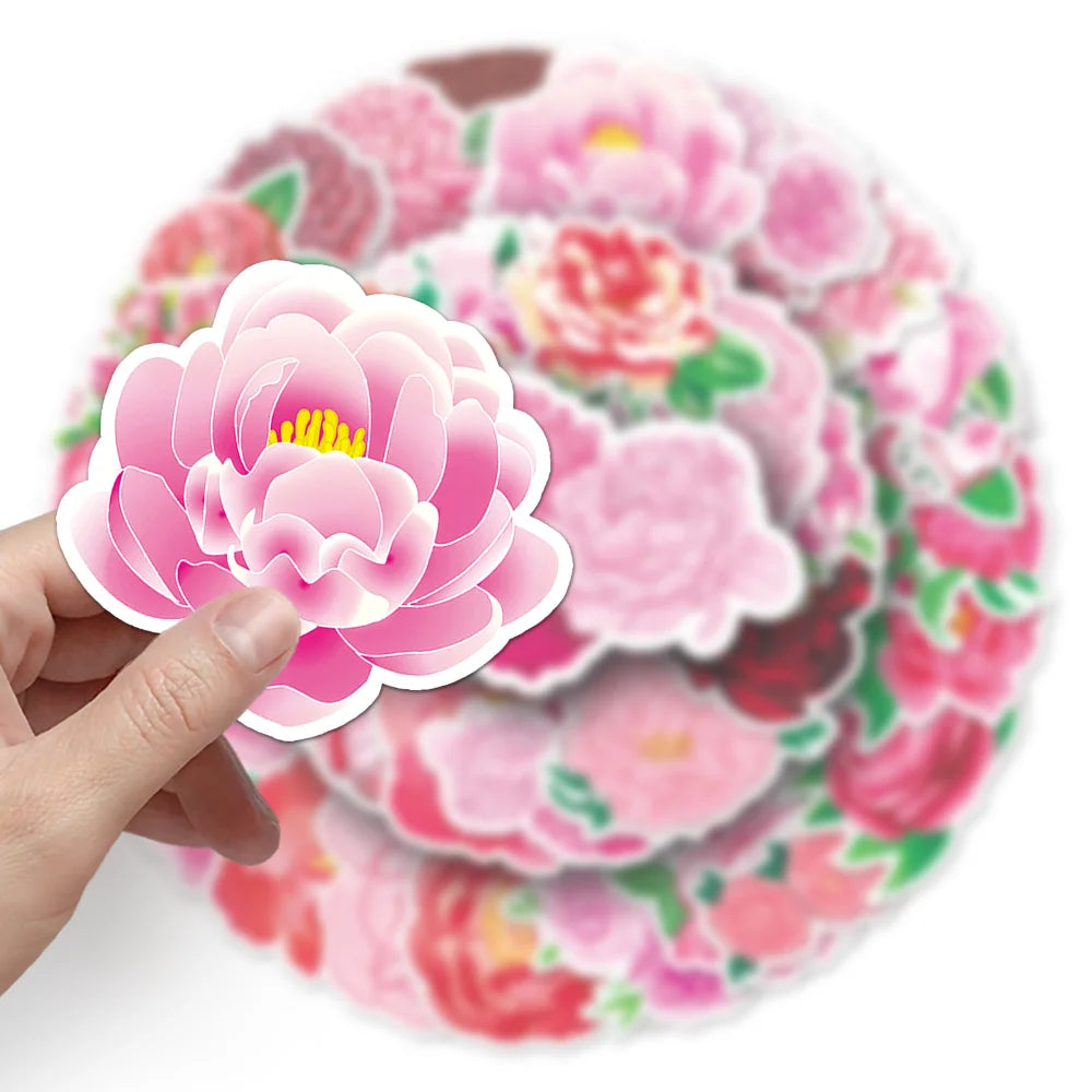 10/50Pcs Peony Stickers Cartoon Stickers Graffiti Decals Waterproof Motorcycle Luggage Guitar Skateboard Kid Gift Sticker