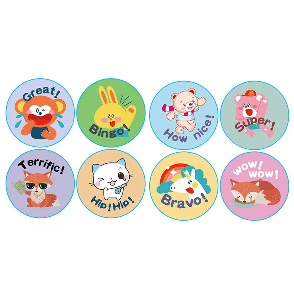 100-500pcs Cute Animal Reward Stickers with Word Motivational Stickers for School Teacher Kids Student Stationery Stickers