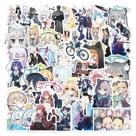 50pcs Blue Archive Anime Stickers for Laptop, Phone, Scooter, Suitcase, Water Bottle, Stationery, Refrigerator