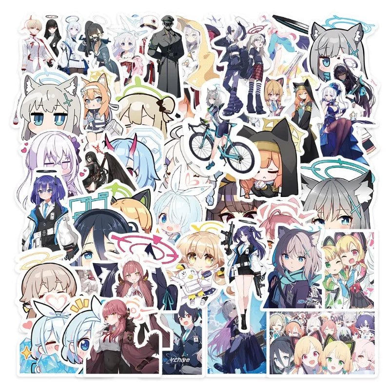 50pcs Blue Archive Anime Stickers for Laptop, Phone, Scooter, Suitcase, Water Bottle, Stationery, Refrigerator