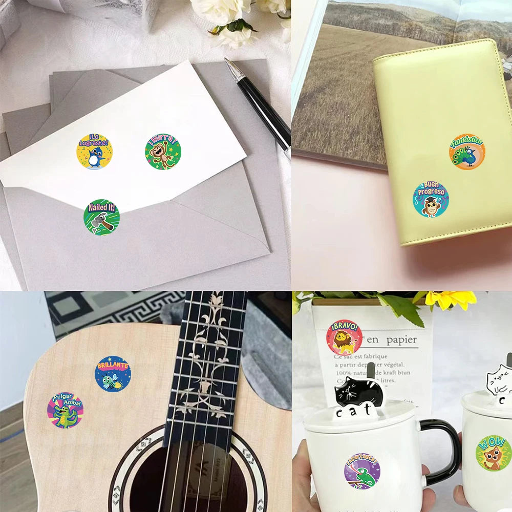 500Pcs Reward Stickers Motivational Stickers Roll for Kids for School Reward Students Teachers Cute Animals Stickers Labels