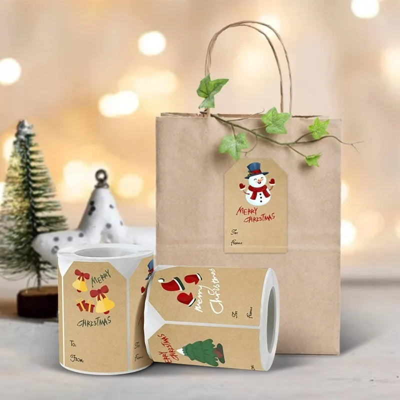 250PCS Christmas Gift Tag Stickers Self-Adhesive for Christmas Presents Labels Sticker Snowmen Xmas Tree Deer Holiday Gift