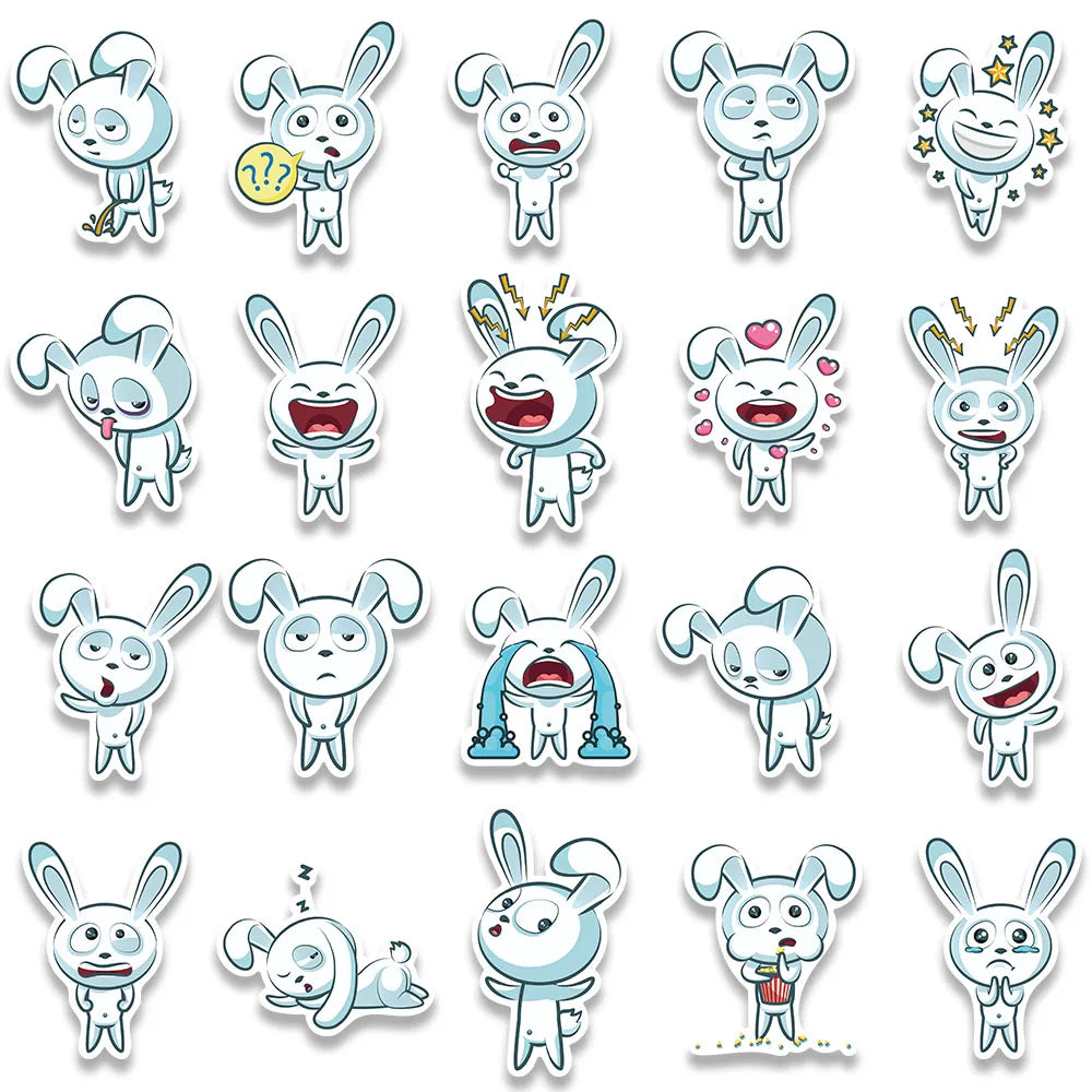 37pcs Funny Cute Cartoon Rabbit Meme Stickers For Luggage Guitar Phone Waterbottle Waterproof Graffiti Laptop Decals Kids Toy