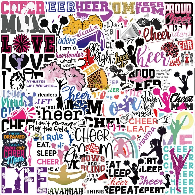 50pcs Cheerleading Cartoon Stickers for Laptop, Phone, Water Bottle, Scooter, Suitcase, Stationery, Refrigerator Decoration
