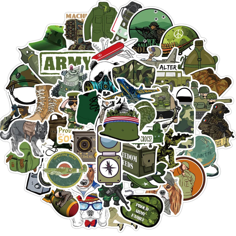 50/100PCS Military Graffiti Sticker Pack Cool Soldier Car Stickers and Decals Vinyl DIY Laptop Skateboard Phone Case for Boys