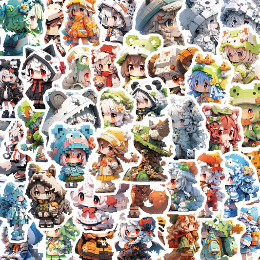 Cute Pixel Animal Anime Stickers Waterproof Decals for Laptop Notebook Luggage Kids Toy