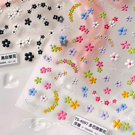 5D Floral Nail Art Stickers: Black Yellow Petal Wreath