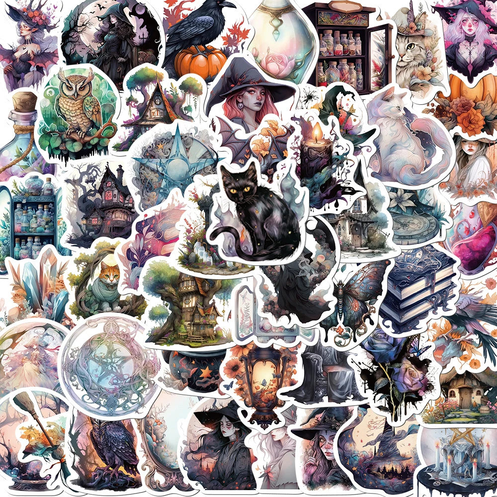 10/30/50pcs Cool Art Gothic Magic Witch Aesthetic Stickers Decorative Anime Decals Laptop Suitcase Waterproof Sticker Kids Toy