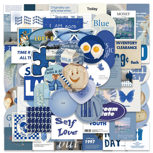 57pcs Kawaii Sky Blue Cartoon Stickers for DIY Decoration