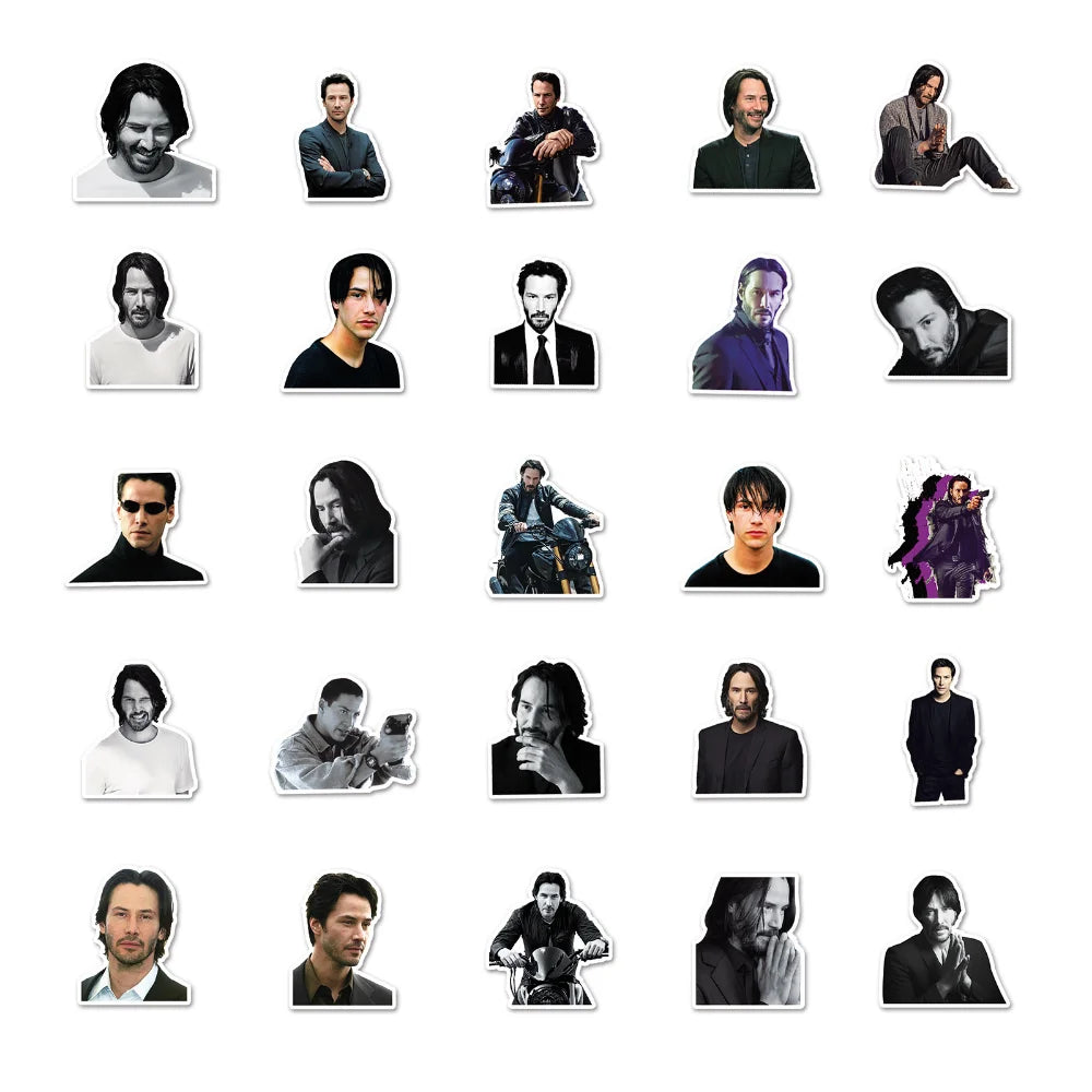 10/50PCS Keanu Reeves Through the Years Sticker Packs