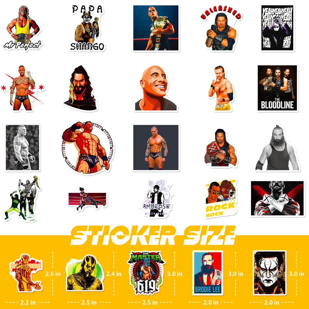 10/50pcs WWE Stationery Sticker For Car Laptop PVC Backpack Home Decal Pad Waterproof Classic Toys Gifts