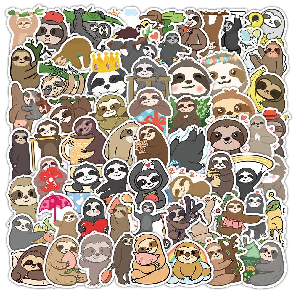 10/30/50PCS Sloth Cartoon Stickers Cute Animal Sticker Scrapbook Luggage Laptop Guitar Car Bike Skateboard DIY Decals Kids Toys