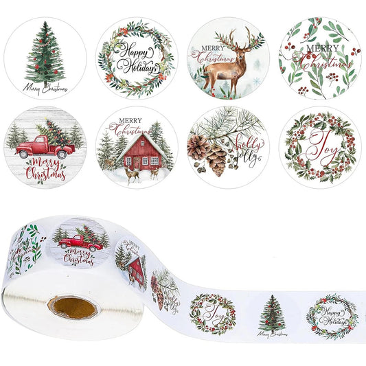 Merry Christmas 1" Stickers: 100-500pcs Holiday Labels