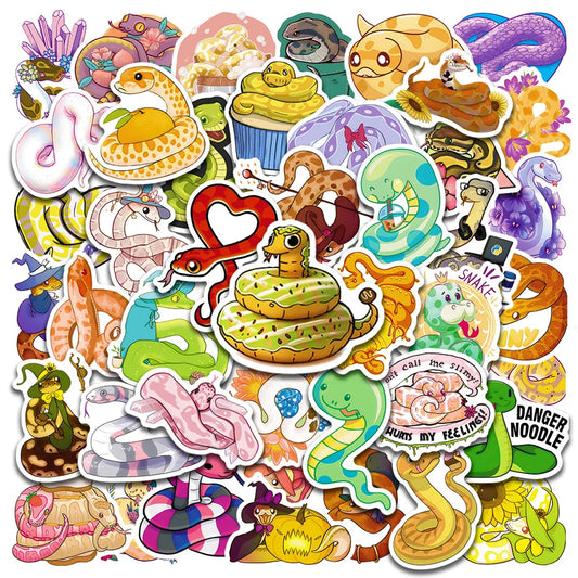 50pcs Cartoon Snake Graffiti Stickers for Helmet, Wall, DIY Decoration