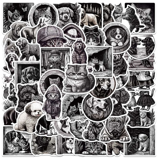 50PCS Black White Animal Anime Graffiti Stickers Waterproof for Cup Fridge Suitcase Bottle Phone Computer