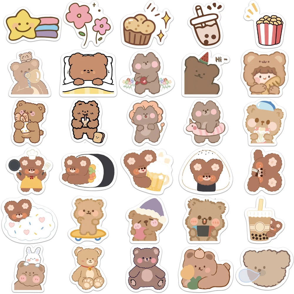 90PCS Cute Cartoon Bear Rabbit Sticker Waterproof Gift Decoration Suitcase Scrapbook Phone Skateboard Helmet Kid Toy Decal