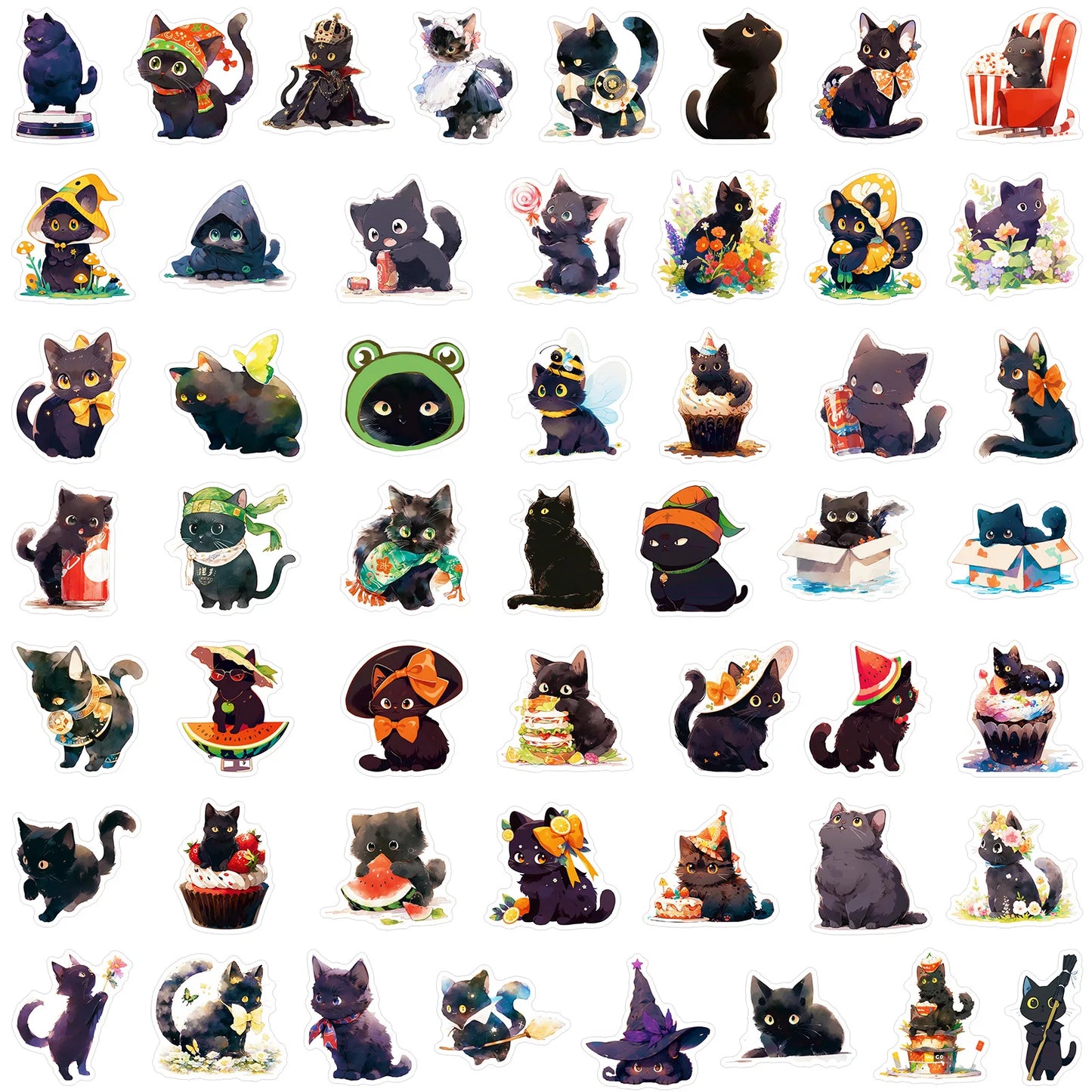 10/30/50PCS Kawaii Black Cat Sticker Funny Animal Decals Decoration DIY Suitcase Bike Phone Laptop Fridge Graffiti Kids Sticker