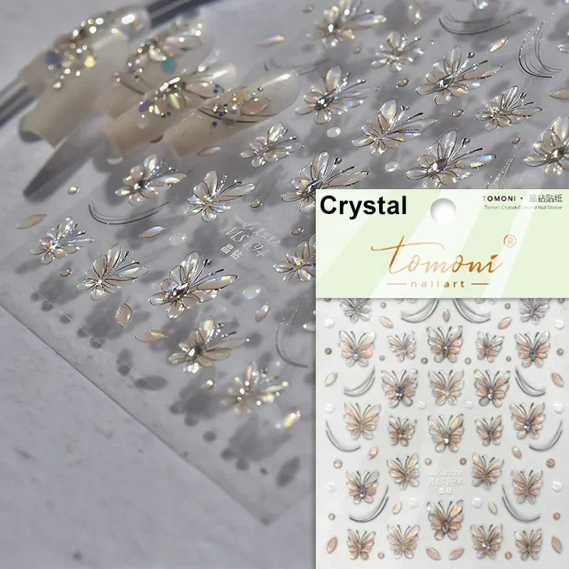 Butterfly Flower Rhinestone Nail Art Stickers 5D Decals