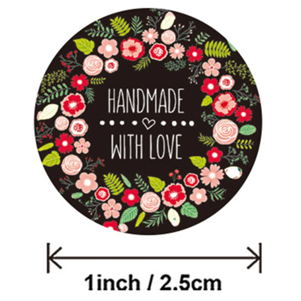 100-500Pcs Handmade With Love Stickers 1inch Round Flowers Stickers For Package Adhesive Thank You Sticker Seal Labels