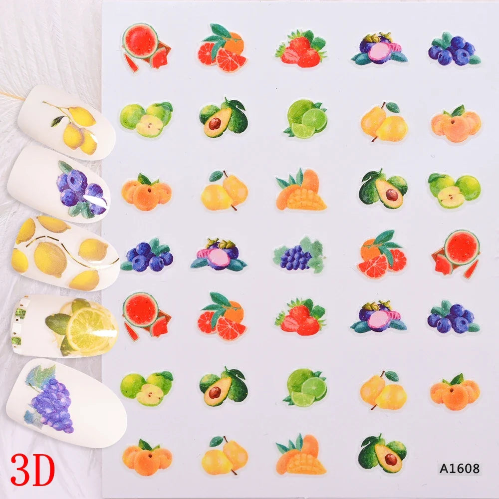 Summer Fruit Nail Art Stickers: Lemon, Cherry, Avocado