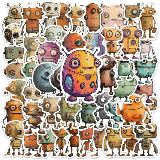 50pcs Vintage Cartoon Whimsical Robot Stickers Laptop Decals Luggage Guitar Diary Phone Waterproof Graffiti Vinyl Car Stickers