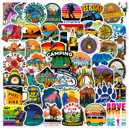 50Pcs Cartoon Seaside Journey Graffiti Stickers for Helmet, Wall, Desktop Decoration