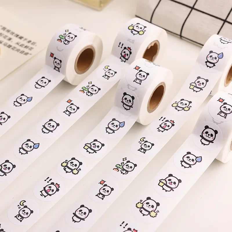 100-500Pcs Cartoon Panda Label Roll for Envelope Encourage Praise Student Work Stationery Seal Lable Children's Day Reward