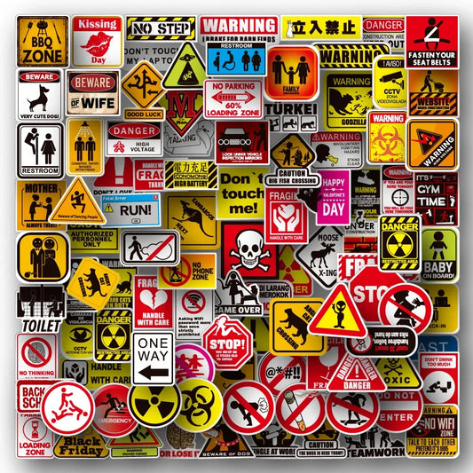 100 Cartoon Warning Stickers for Skateboard & Laptop