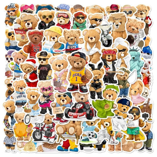 60pcs Cute Teddy Bear Stickers for Laptop, Phone, Car, Scooter, Water Bottle, Suitcase, Stationery, Refrigerator