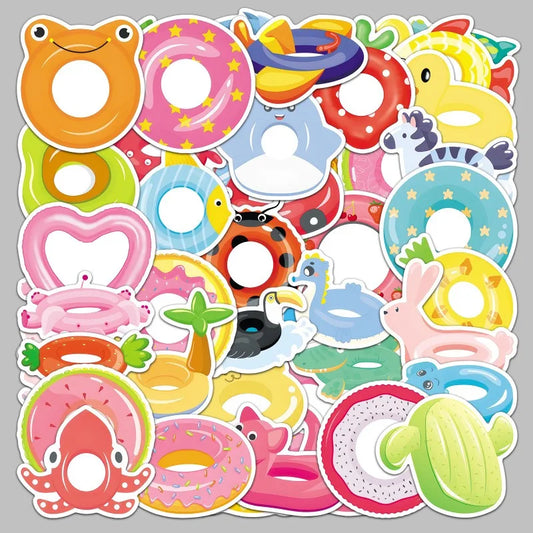 50pcs Cartoon Swimming Ring Graffiti Stickers for Helmet, Wall, DIY Decoration