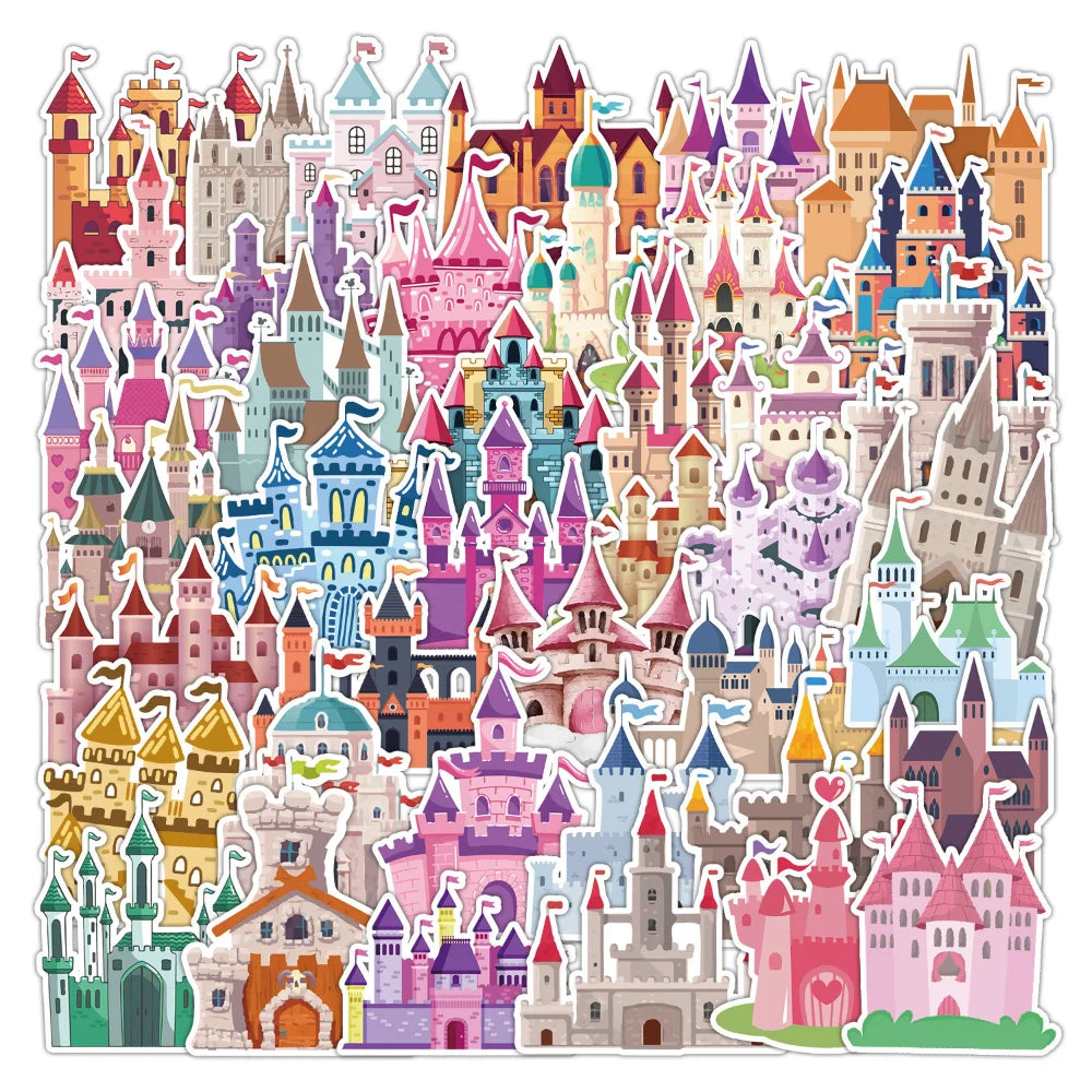 10/40pcs Fairy Tale Castle Stickers For Notebooks Stationery Computer Kscraft Pink Sticker Scrapbooking Material Craft Supplies