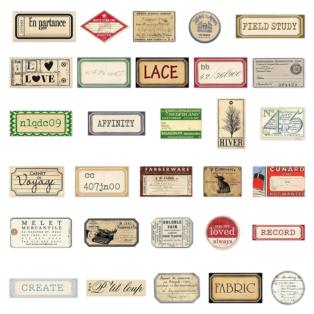 10/30/60pcs Europe and America Retro Label Stickers Vintage Decals Laptop Motorcycle Phone Travel Luggage Waterproof Sticker Toy